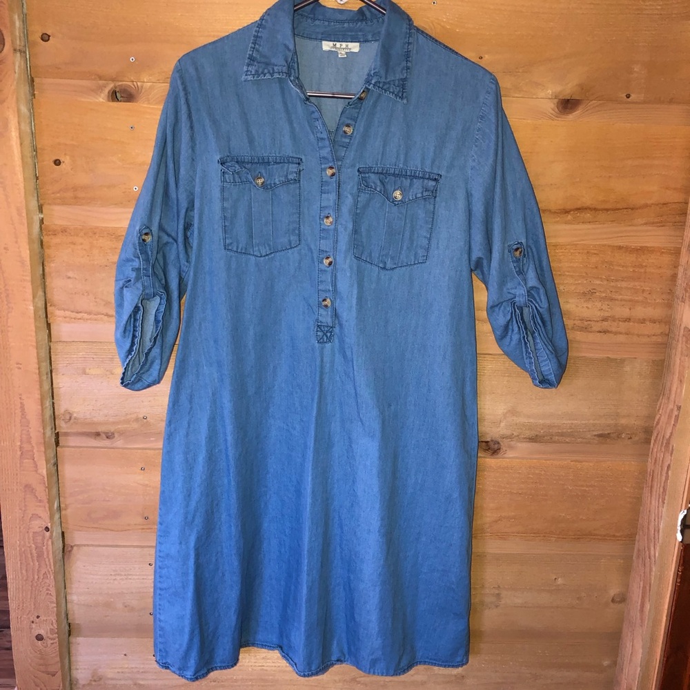 Chambray light blue long sleeve dress MPH Collection Large cotton cottagecore